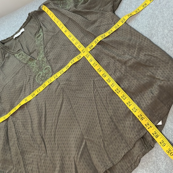 Lucky Brand Embroidered Top Womens XL Boho Olive Green Longsleeve Viscose - Picture 8 of 12